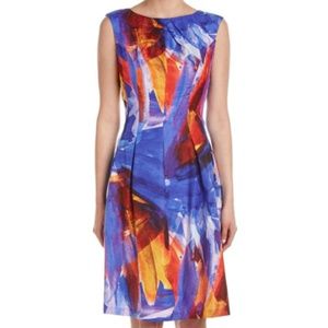Ellen Tracy Blue and Orange Midi Dress